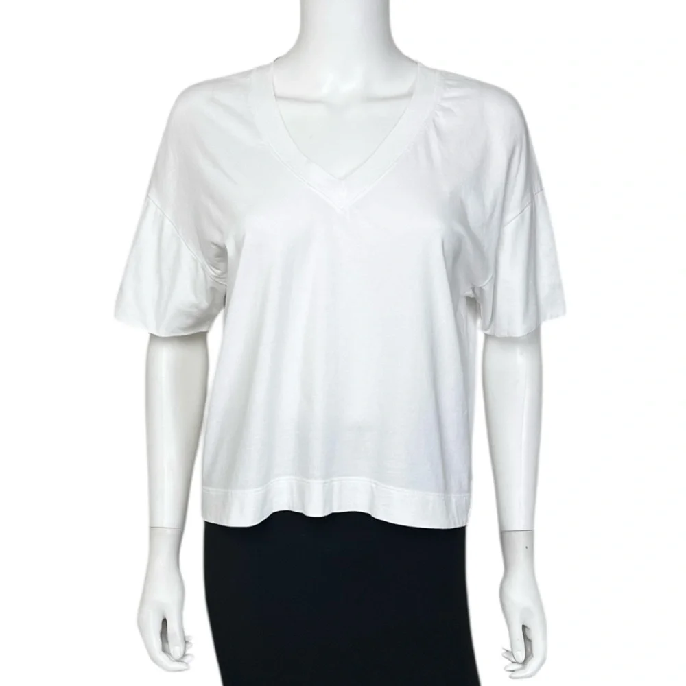Everlane The Organic Cotton Slouchy V Neck in White - sz Small